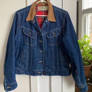 Vintage LL Bean Women's Denim Jacket with Red Flannel lining and Corduroy Collar
